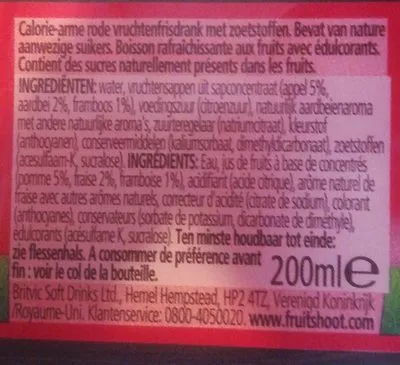 Lista de ingredientes del producto Fruit Shoot Fruits Rouges Teisseire 200 ml