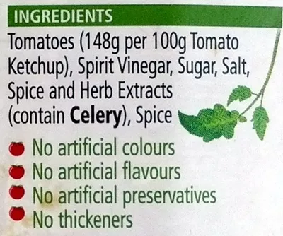 List of product ingredients Heinz Tomato Ketchup Heinz 800ml