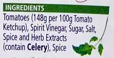 Liste des ingrédients du produit Tomato Ketchup Heinz 605 ml e / 700 g