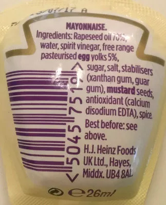 Lista de ingredientes del producto SqueezMe! Mayonnaise Heinz 