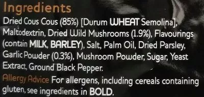 List of product ingredients Wild mushroom couscous Ainsley Harriott 100 g
