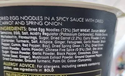 Liste des ingrédients du produit Naked  Noodle Singapore Curry  