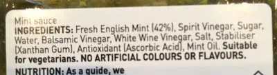 Lista de ingredientes del producto Mint Sauce Asda 205g