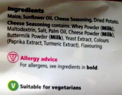 List of product ingredients Cheese balls  Tesco 150g