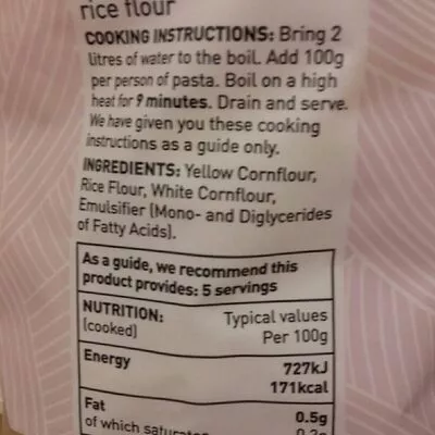 List of product ingredients Free from gluten free fusilli Asda 