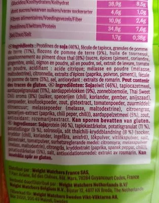 Liste des ingrédients du produit WW thai sweet chili snack Weight Watchers 22 g