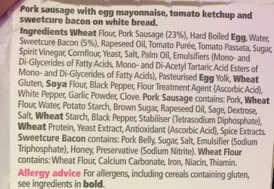 List of product ingredients All day breakfast sandwich Tesco 