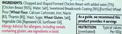 List of product ingredients Breaded Chicken Goujons Asda 360g