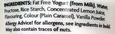 Lista de ingredientes del producto Fat free vanilla yogurt Asda 450 g