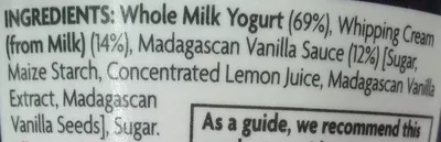 Lista de ingredientes del producto West Country Yogurt - Madagascan Vanilla Asda Extra Special, Asda 150 g