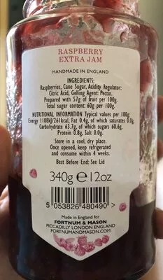 Lista de ingredientes del producto Raspberry preserve Fortnum & Mason 340 g