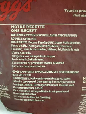 List of product ingredients Extra fruits rouges Kellogs 600 g