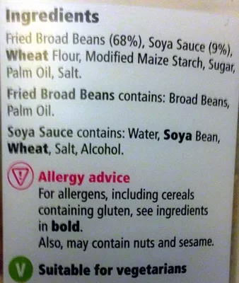 List of product ingredients Broad beans Tesco 80 g