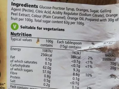 Lista de ingredientes del producto Tesco Thick Cut Orange Marmalade Tesco 