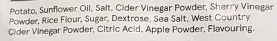 List of product ingredients Crinkle Cut Sea Salt & Cider Vinegar TESCO finest,  Tesco 150 g