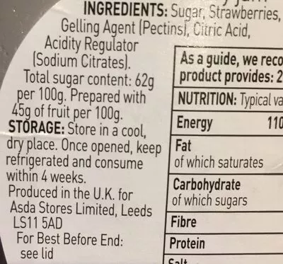 List of product ingredients Strawberry Jam ASDA 