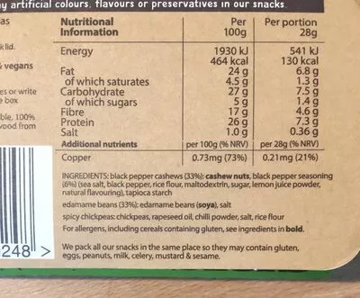 List of product ingredients Graze Snack Box Veggie Protein Power Graze 