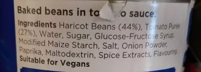Lista de ingredientes del producto Baked beans Tesco 