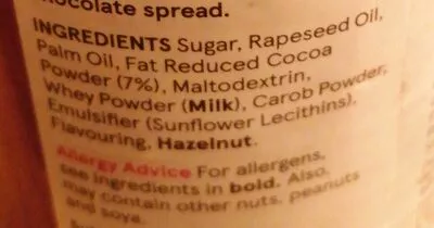 List of product ingredients Chocolate spread Tesco 