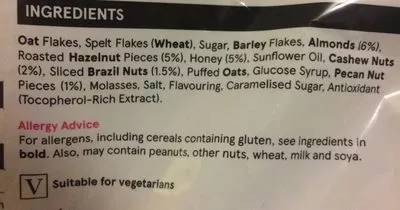 List of product ingredients Super nutty granola Tesco finest 500g