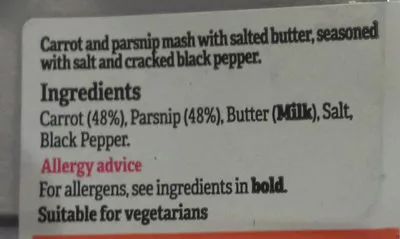 List of product ingredients Carrot and Parsnip Mash Tesco 420 g