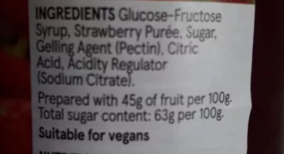 Liste des ingrédients du produit Strawberry Seedless Jam Tesco 454 g