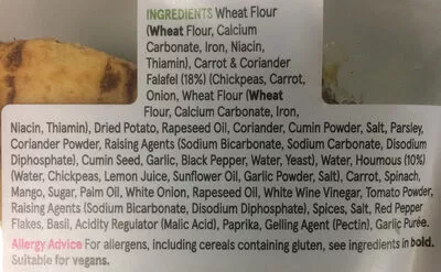 Lista de ingredientes del producto Falafel & Houmous Texaco 182g