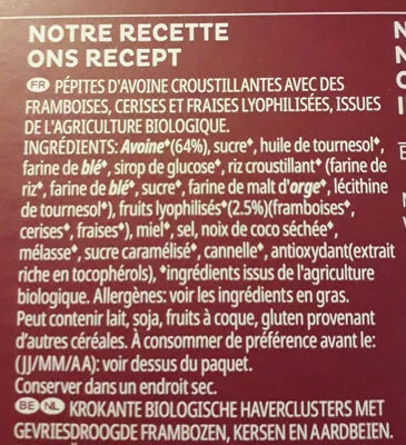 Lista de ingredientes del producto Extra Bio fruits d'été Kellogg's 