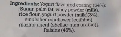 Lista de ingredientes del producto Juicy yogurt raisins fruit bowl 5 x 25g