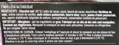 Lista de ingredientes del producto Moelleux au Chocolat Gü 130 g (2 * 65 g e)