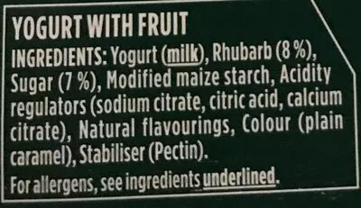 Liste des ingrédients du produit Activia rhubarbe Danone, Activia 500 g (4x125g)