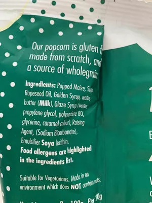 Lista de ingredientes del producto Original Glazed Popcorn Krispy Kreme 55g