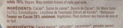 Liste des ingrédients du produit Chokolade MøRK 70% Cornish Sea Salt Ø - 85 GR - Naturesource Seed and Bean 85 g