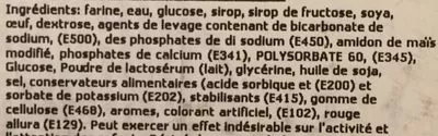 Liste des ingrédients du produit Twinkies Hostess 154 g (4 * 38,5 g )