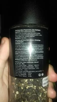 Liste des ingrédients du produit Whole black peppercorns The Spice Emporium 170 g