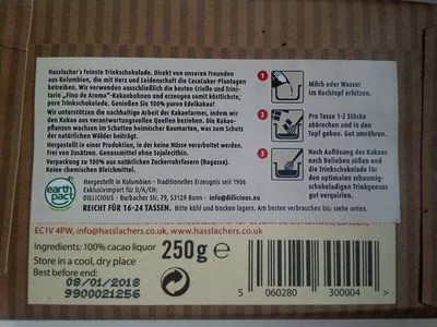 List of product ingredients Hot Drinking Chocolate Hasslacher's 250g