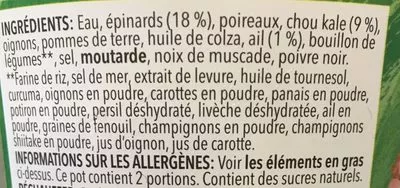 Liste des ingrédients du produit Soupe Épinards, Chou Kale et Ail Soupologie 600 g