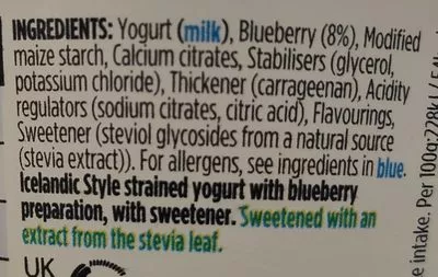 List of product ingredients SKYR - Light & Free - blueberry blast Light & Free,  Danone 