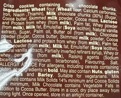 Lista de ingredientes del producto Chocolate chunk cookies Mars 180 g