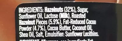 Lista de ingredientes del producto Hazelnut & Chocolate Crunchy Spread Palm Oil Free Gü 200g