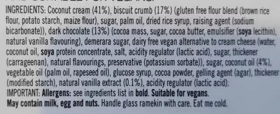 List of product ingredients Fabulously FREE FROM Chocolate & Vanilla Cheesecakes Gü 82g