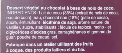 List of product ingredients Dessert Végétal au Lait de coco au Chocolat The Coconut Co. 180 g e (4 * 45 g e)