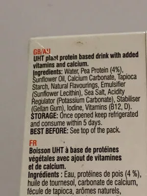 List of product ingredients Mighty Pea M.lk, unsweetened Mighty Pea 1l