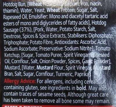 List of product ingredients The Hot Dog Rustlers 146g