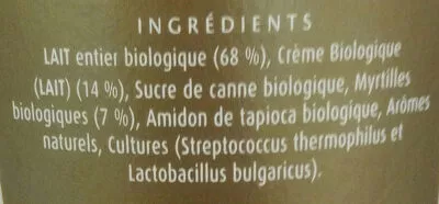 List of product ingredients Yaourt biologique a la myrtilles Glenisk 