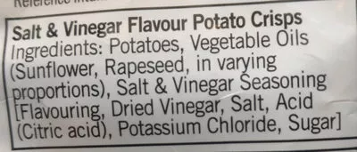 List of product ingredients Salt and Vinegar Crisps Walkers 25 g