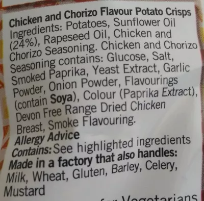 List of product ingredients Linda's Chicken & Chorizo Walkers 25 g