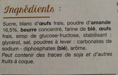 List of product ingredients Financiers aux amandes Bijou 