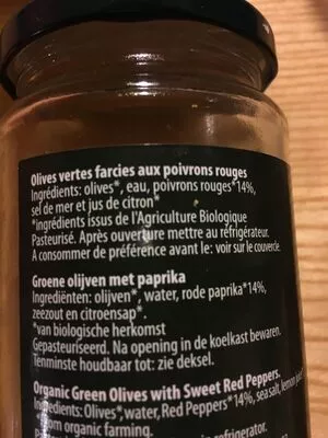 Liste des ingrédients du produit Olives vertes aux poivrons rouges Epikouros 320 g