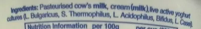 Lista de ingredientes del producto Fage Total Natural Greek Yoghurt Fage 200 g
